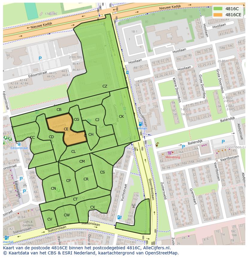 Afbeelding van het postcodegebied 4816 CE op de kaart.