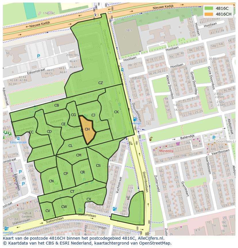 Afbeelding van het postcodegebied 4816 CH op de kaart.