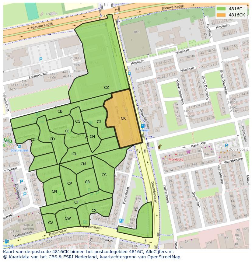 Afbeelding van het postcodegebied 4816 CK op de kaart.