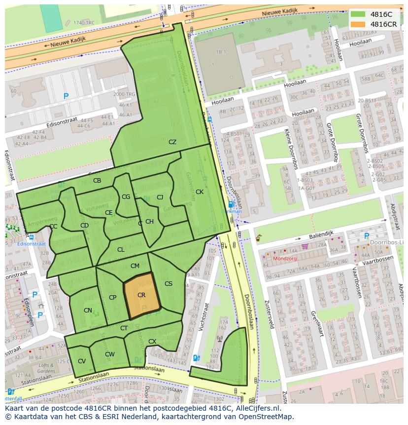 Afbeelding van het postcodegebied 4816 CR op de kaart.