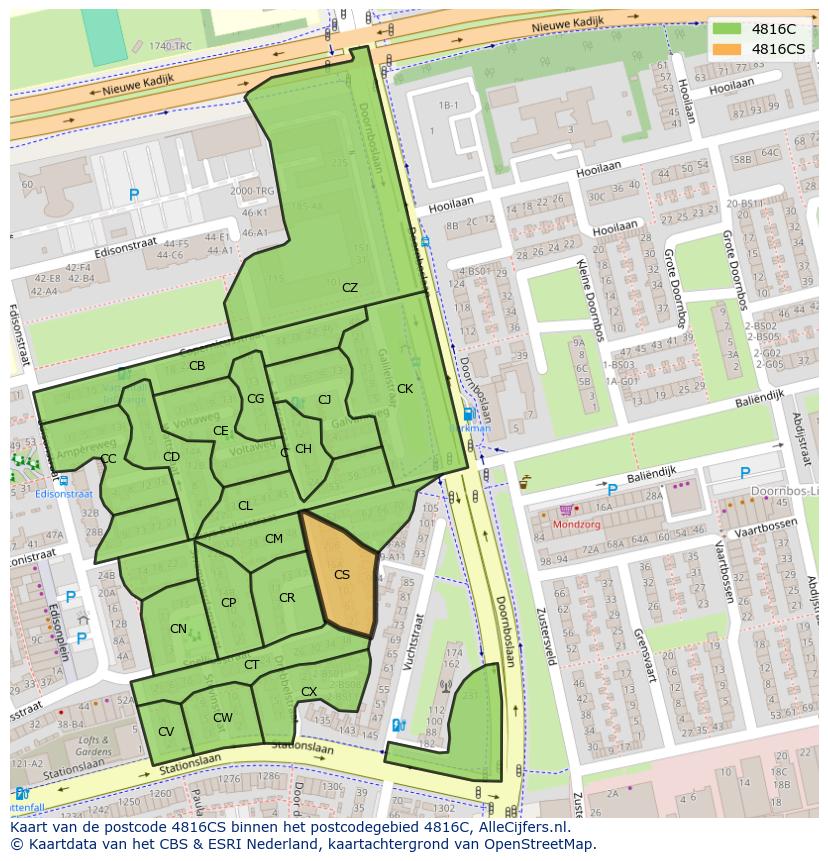 Afbeelding van het postcodegebied 4816 CS op de kaart.