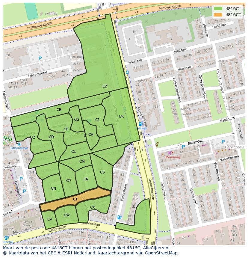 Afbeelding van het postcodegebied 4816 CT op de kaart.