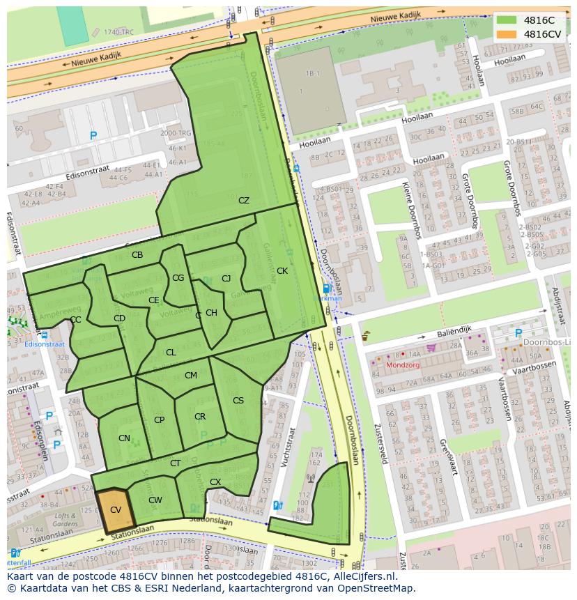 Afbeelding van het postcodegebied 4816 CV op de kaart.