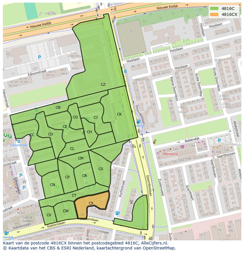 Afbeelding van het postcodegebied 4816 CX op de kaart.