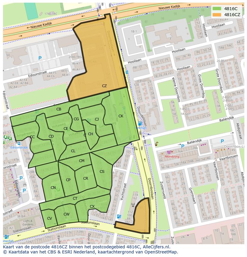 Afbeelding van het postcodegebied 4816 CZ op de kaart.