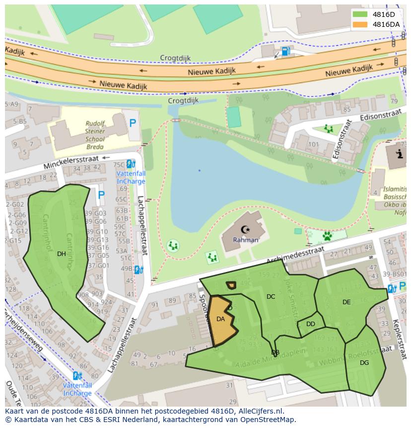 Afbeelding van het postcodegebied 4816 DA op de kaart.