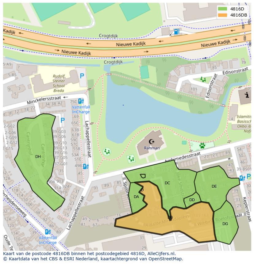 Afbeelding van het postcodegebied 4816 DB op de kaart.