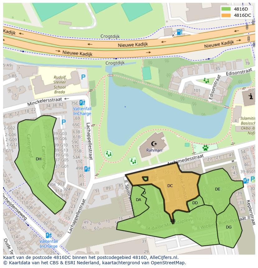 Afbeelding van het postcodegebied 4816 DC op de kaart.