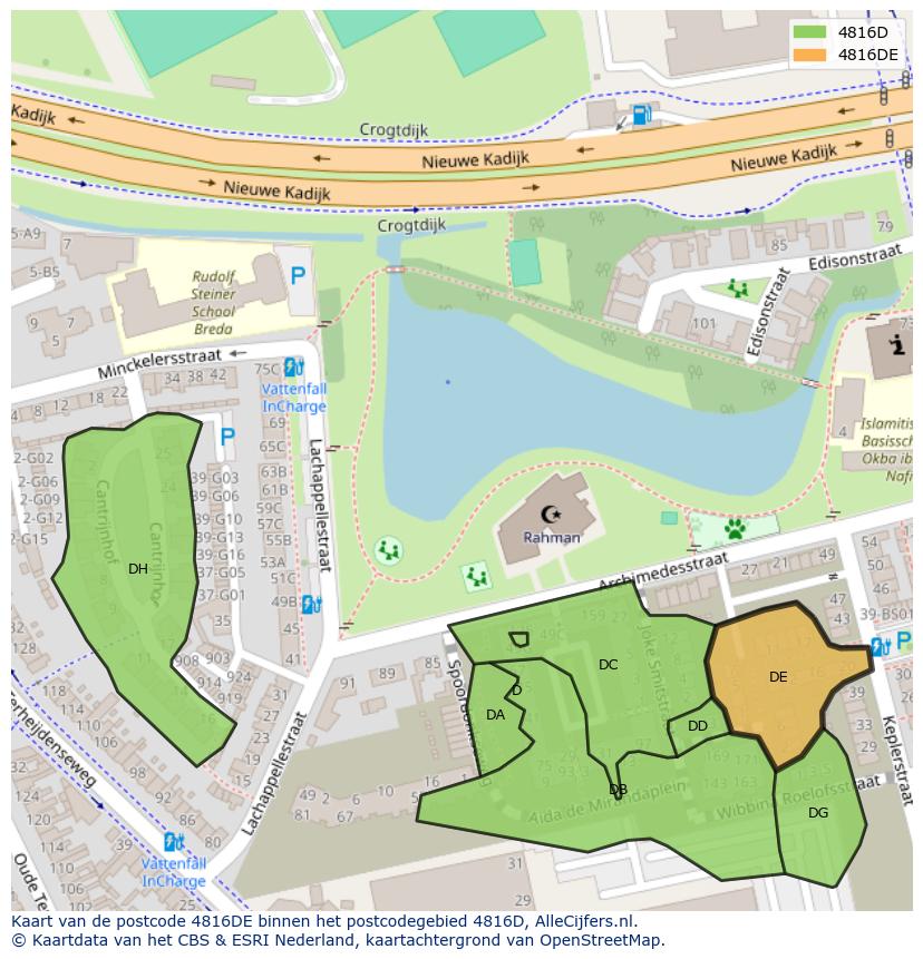 Afbeelding van het postcodegebied 4816 DE op de kaart.