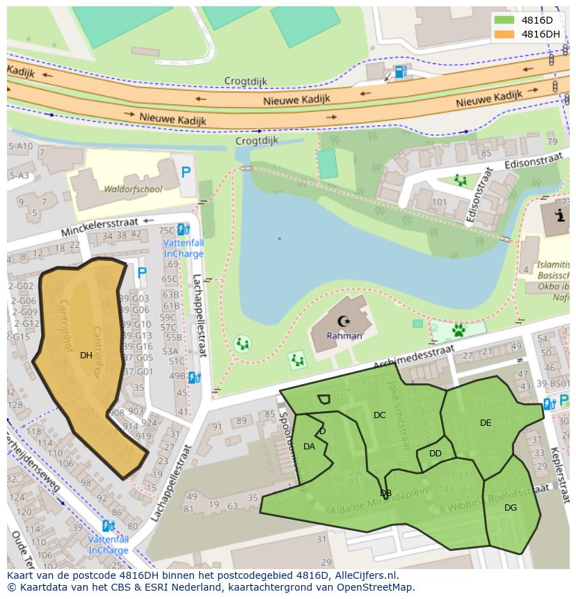 Afbeelding van het postcodegebied 4816 DH op de kaart.