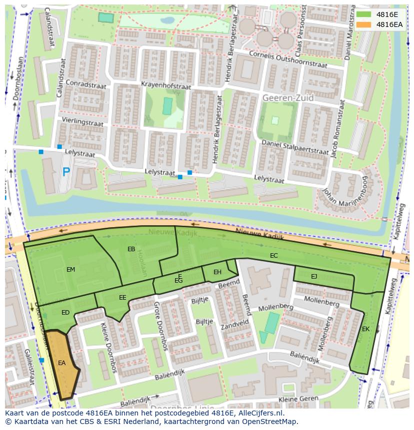 Afbeelding van het postcodegebied 4816 EA op de kaart.