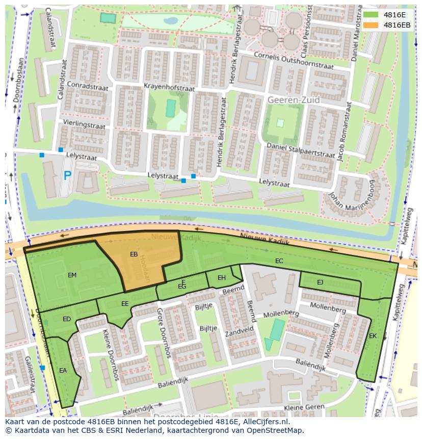 Afbeelding van het postcodegebied 4816 EB op de kaart.