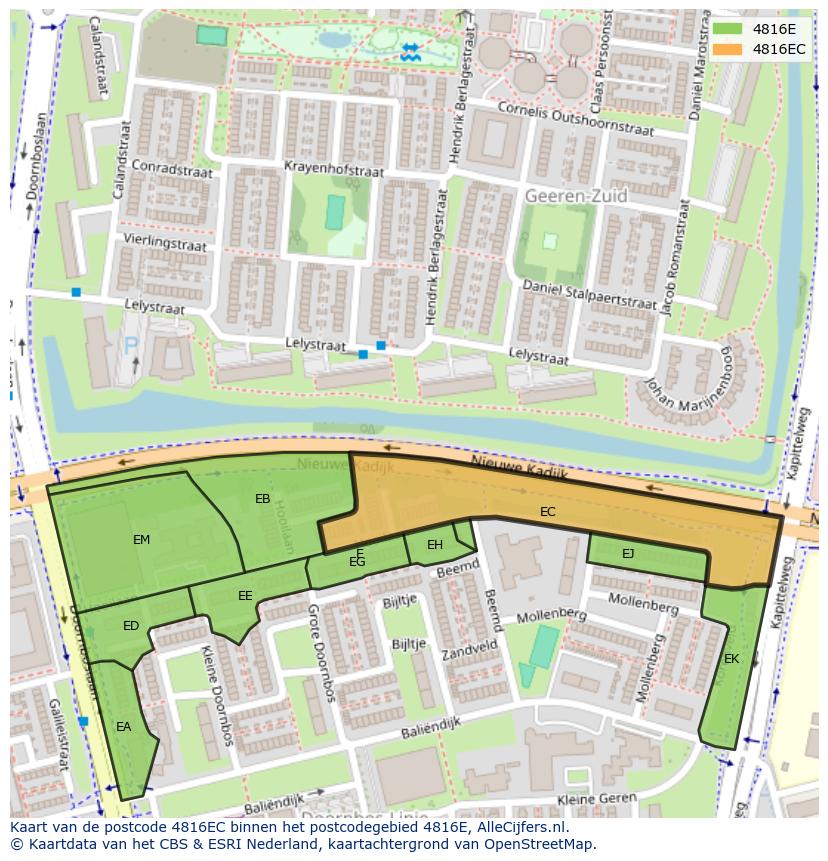 Afbeelding van het postcodegebied 4816 EC op de kaart.
