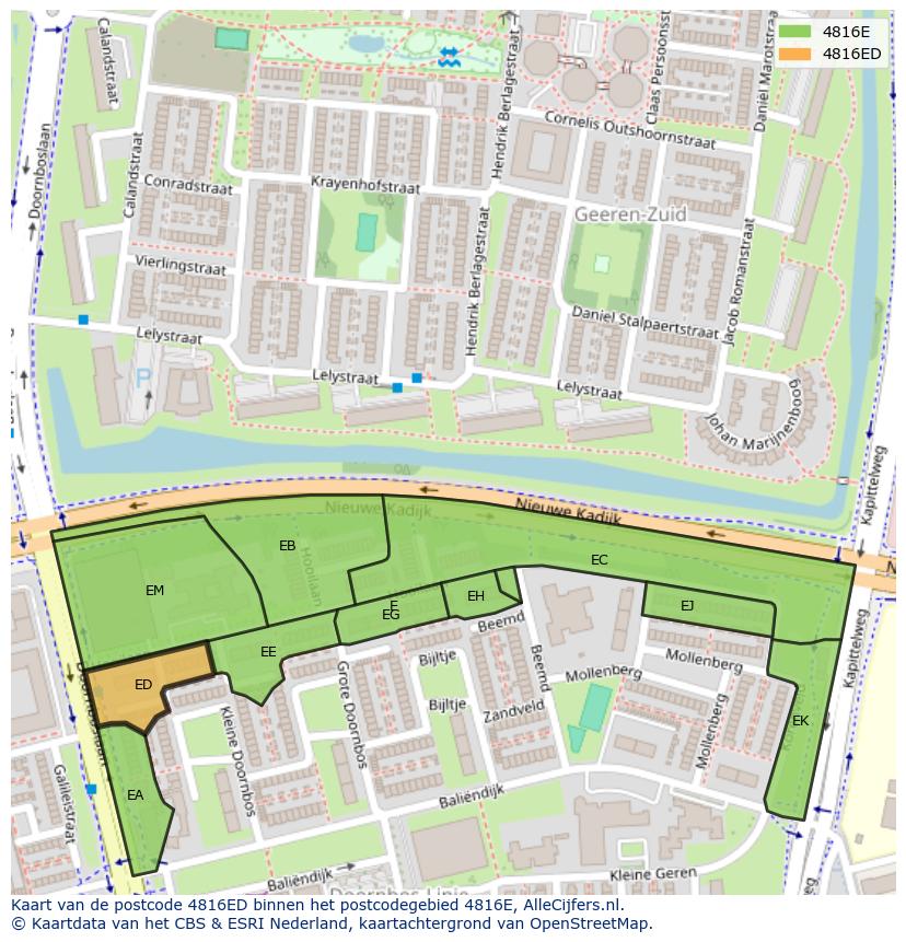 Afbeelding van het postcodegebied 4816 ED op de kaart.