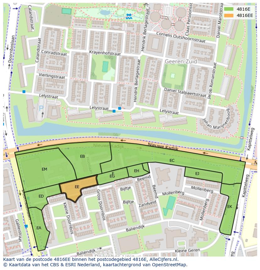 Afbeelding van het postcodegebied 4816 EE op de kaart.
