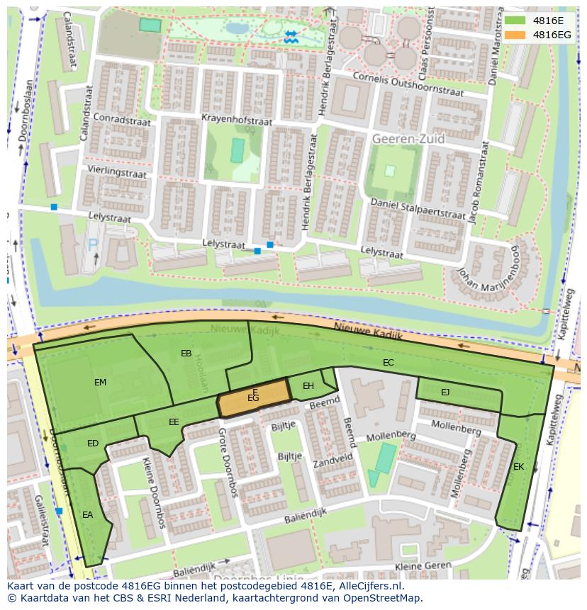 Afbeelding van het postcodegebied 4816 EG op de kaart.