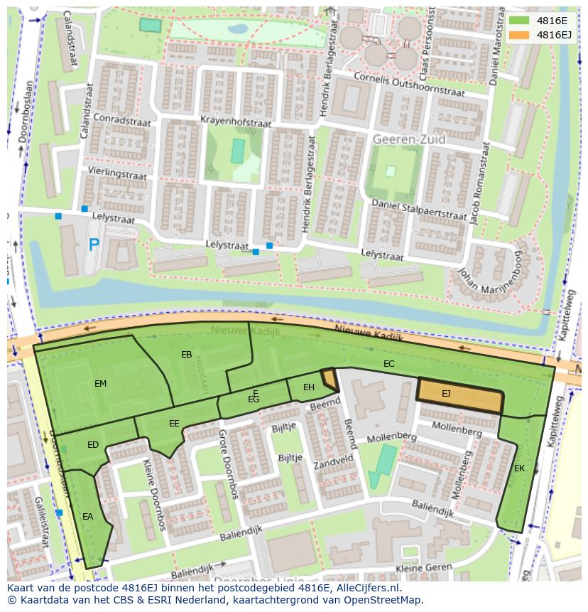 Afbeelding van het postcodegebied 4816 EJ op de kaart.