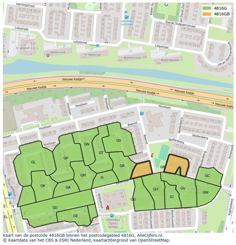 Afbeelding van het postcodegebied 4816 GB op de kaart.