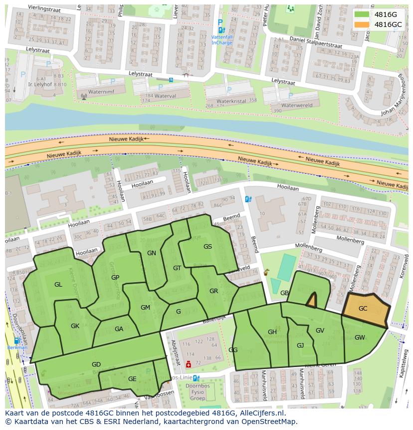 Afbeelding van het postcodegebied 4816 GC op de kaart.
