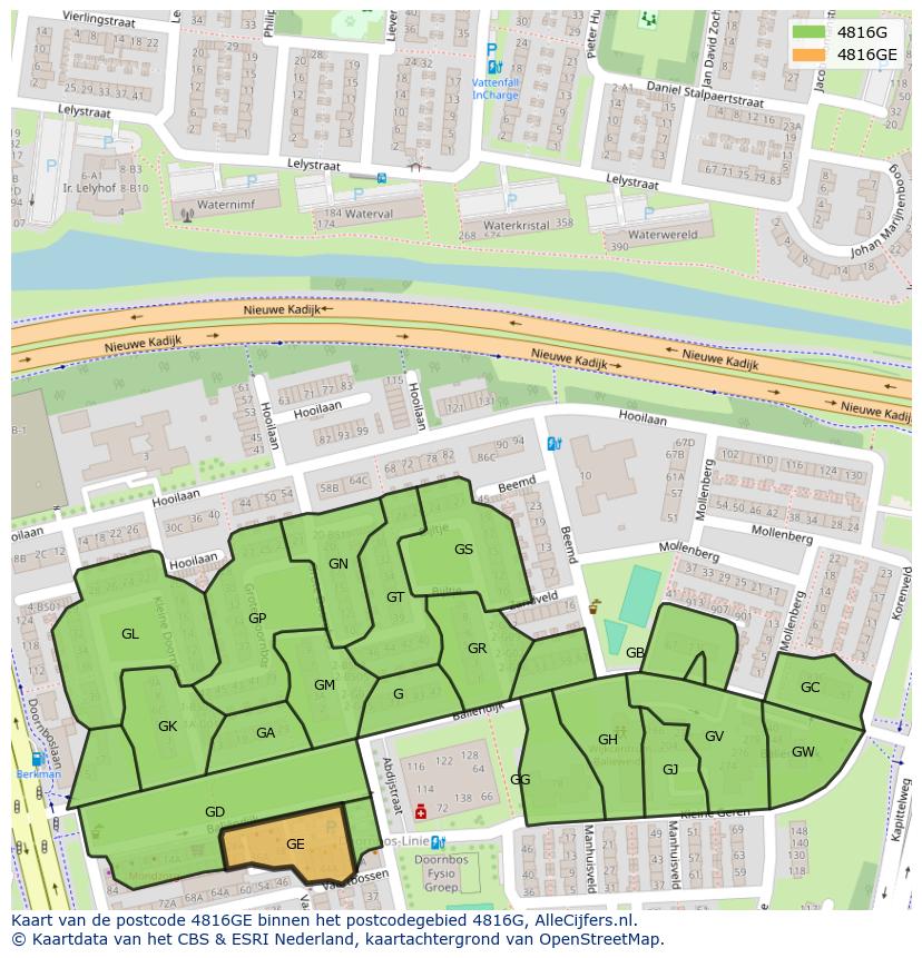 Afbeelding van het postcodegebied 4816 GE op de kaart.