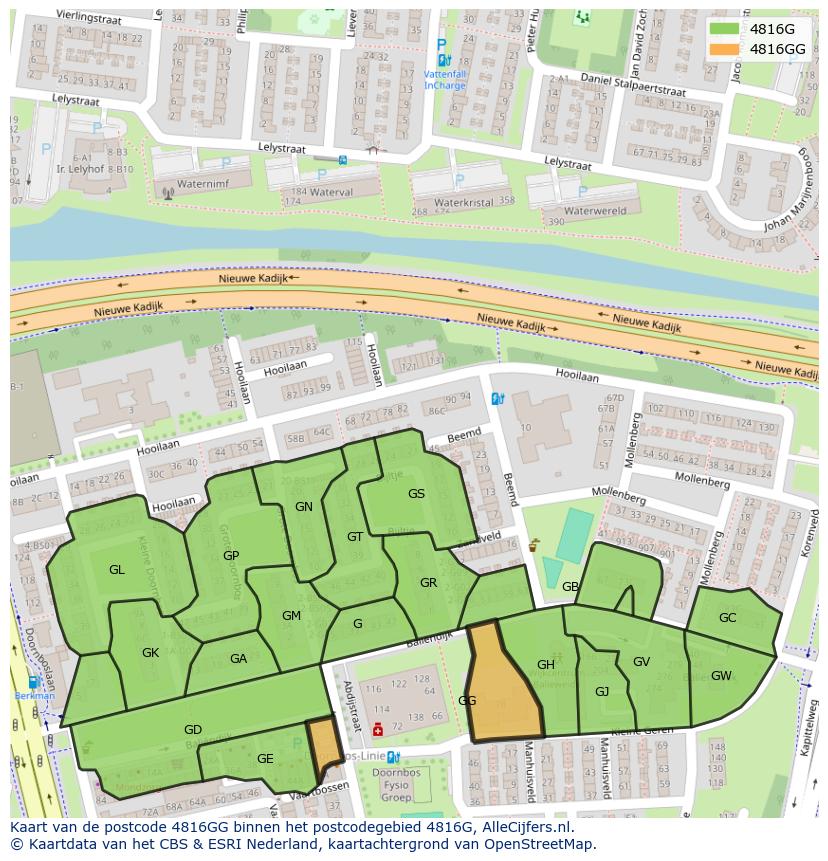 Afbeelding van het postcodegebied 4816 GG op de kaart.