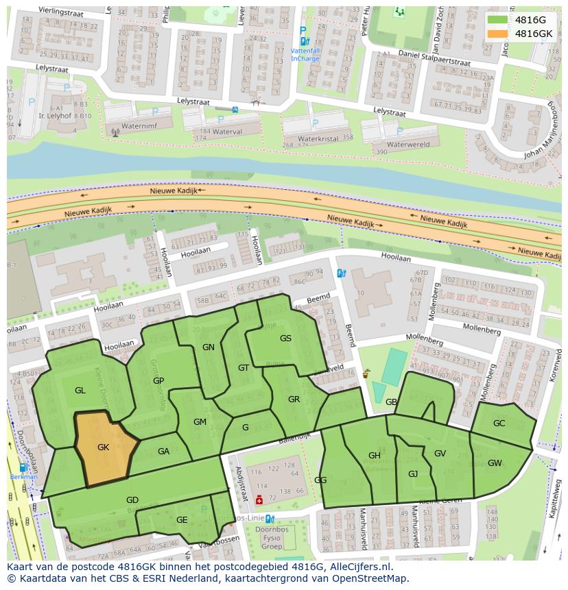 Afbeelding van het postcodegebied 4816 GK op de kaart.