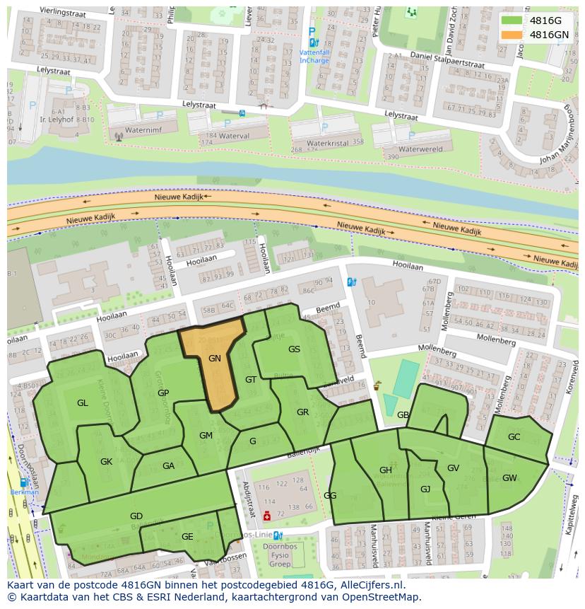 Afbeelding van het postcodegebied 4816 GN op de kaart.