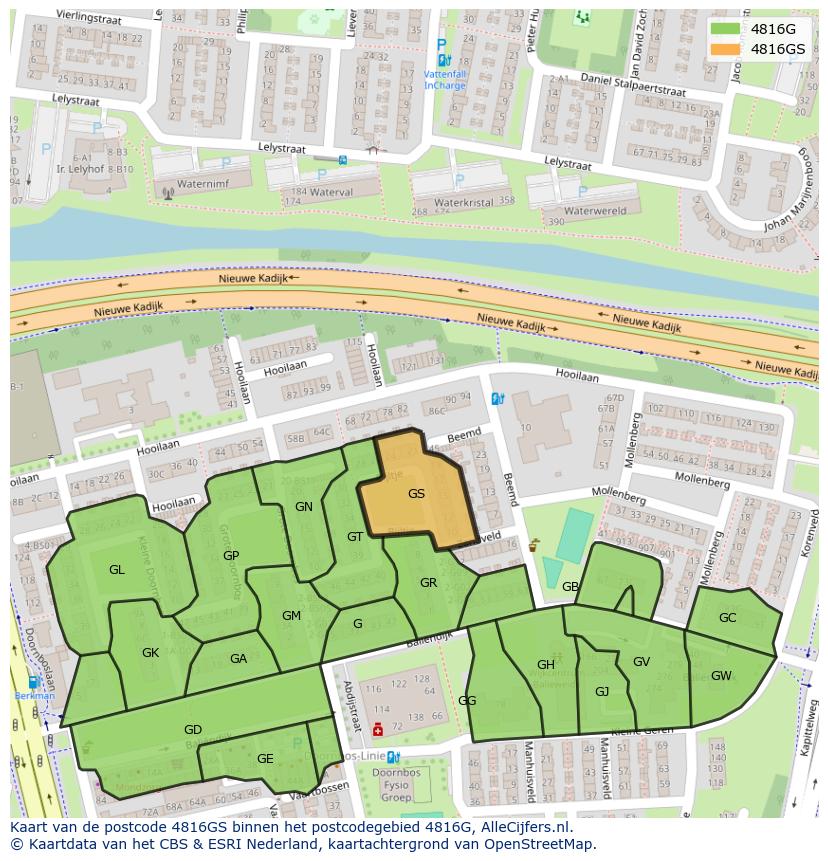 Afbeelding van het postcodegebied 4816 GS op de kaart.