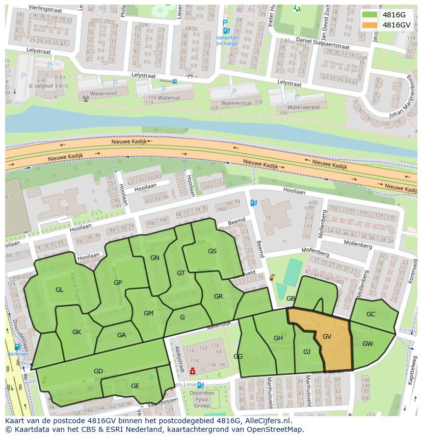 Afbeelding van het postcodegebied 4816 GV op de kaart.