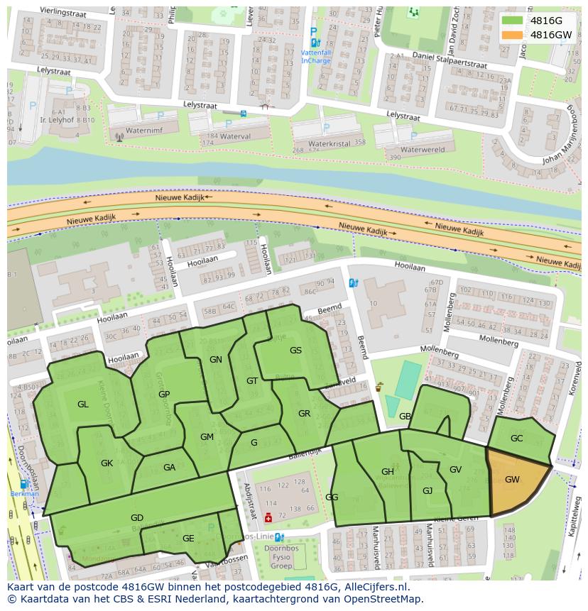 Afbeelding van het postcodegebied 4816 GW op de kaart.