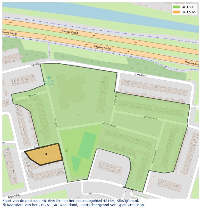 Afbeelding van het postcodegebied 4816 HA op de kaart.