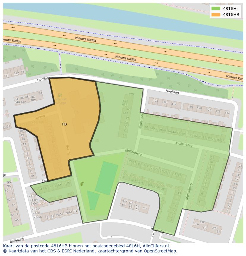 Afbeelding van het postcodegebied 4816 HB op de kaart.