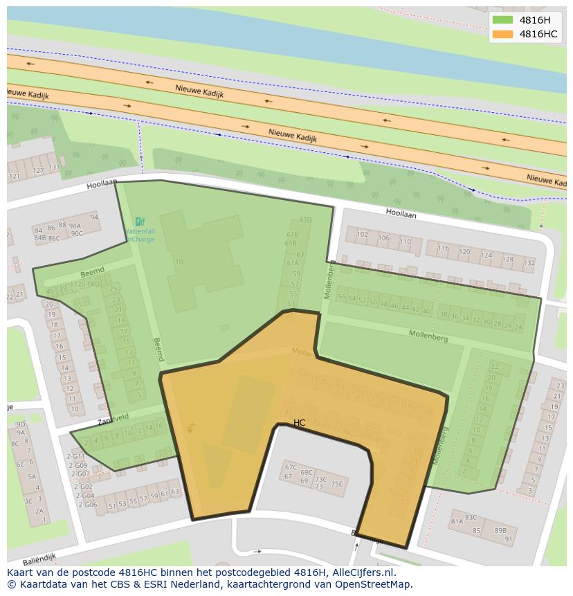 Afbeelding van het postcodegebied 4816 HC op de kaart.