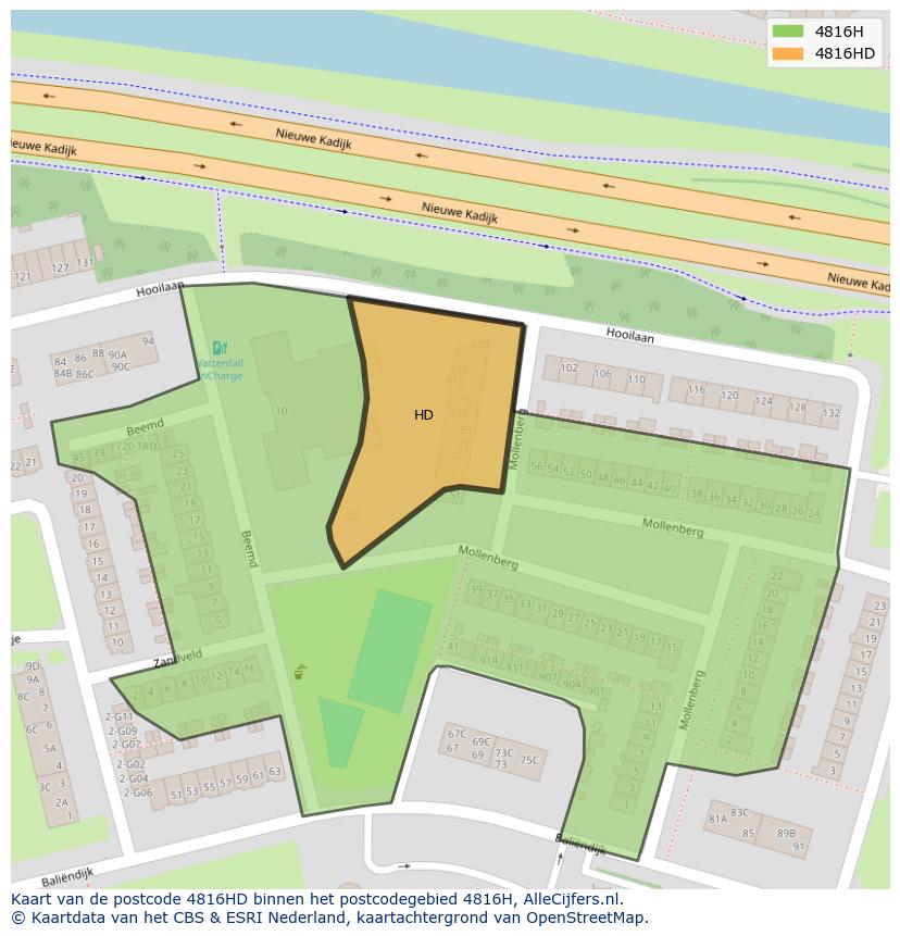 Afbeelding van het postcodegebied 4816 HD op de kaart.