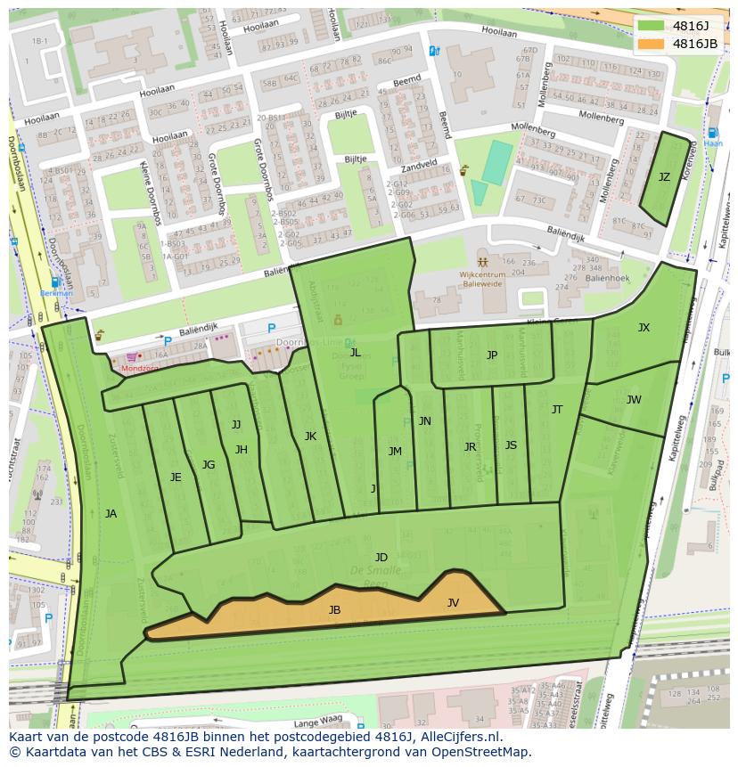 Afbeelding van het postcodegebied 4816 JB op de kaart.