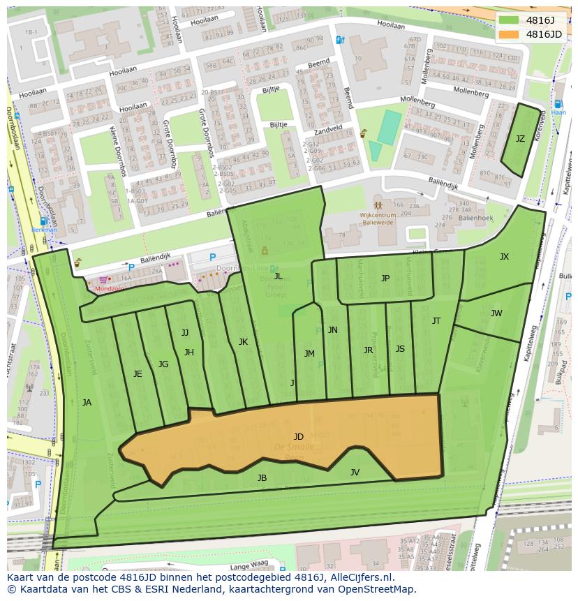Afbeelding van het postcodegebied 4816 JD op de kaart.