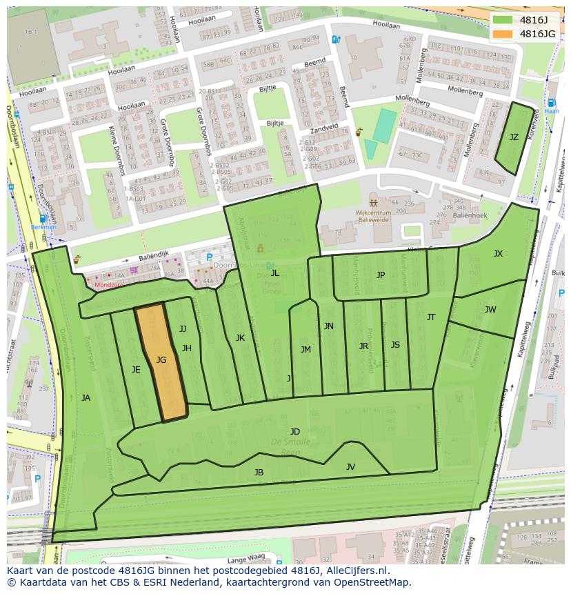 Afbeelding van het postcodegebied 4816 JG op de kaart.