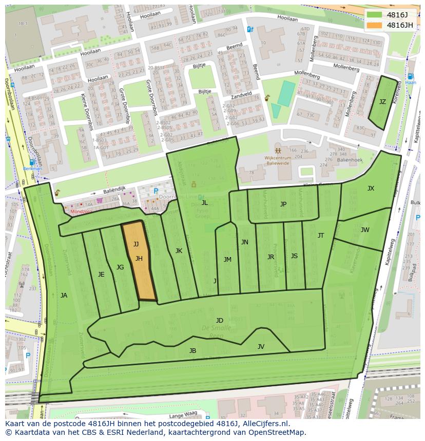 Afbeelding van het postcodegebied 4816 JH op de kaart.