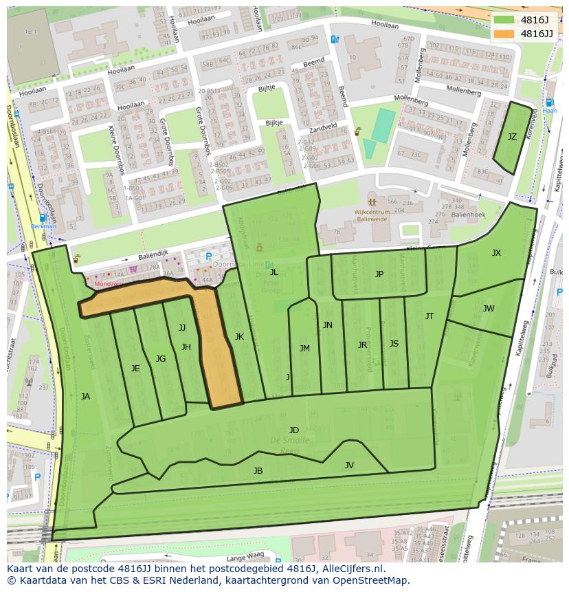 Afbeelding van het postcodegebied 4816 JJ op de kaart.