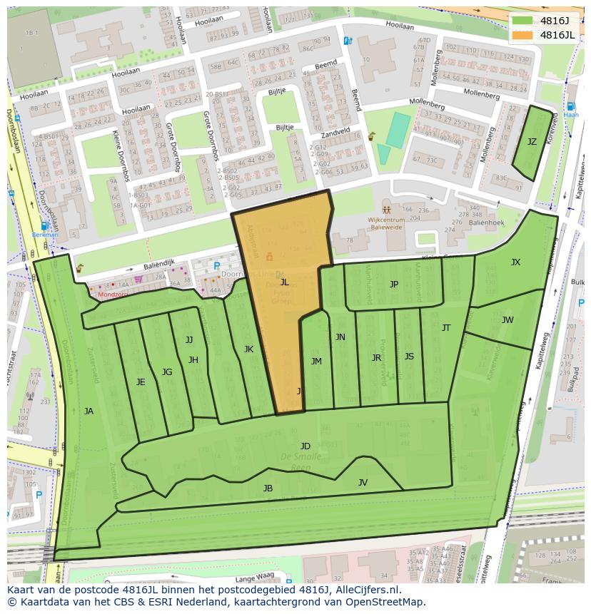 Afbeelding van het postcodegebied 4816 JL op de kaart.