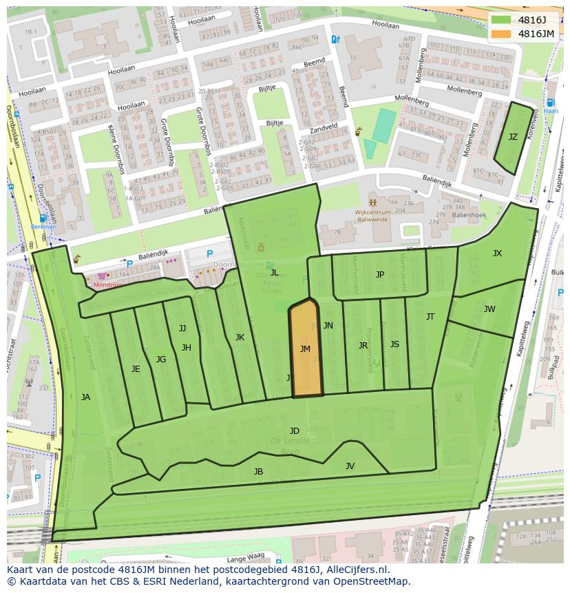 Afbeelding van het postcodegebied 4816 JM op de kaart.