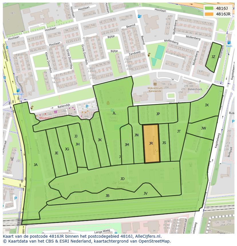 Afbeelding van het postcodegebied 4816 JR op de kaart.