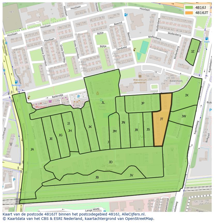 Afbeelding van het postcodegebied 4816 JT op de kaart.