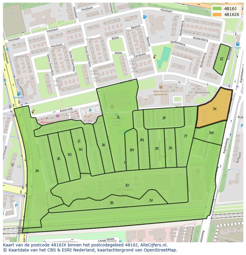 Afbeelding van het postcodegebied 4816 JX op de kaart.