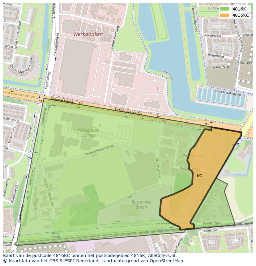 Afbeelding van het postcodegebied 4816 KC op de kaart.