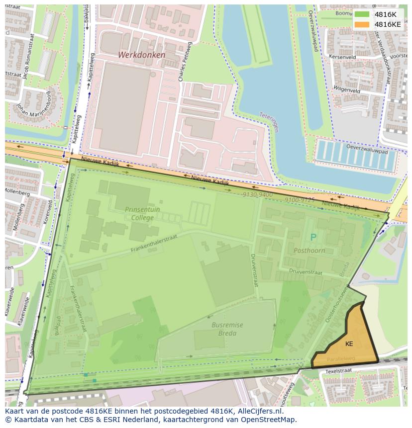 Afbeelding van het postcodegebied 4816 KE op de kaart.