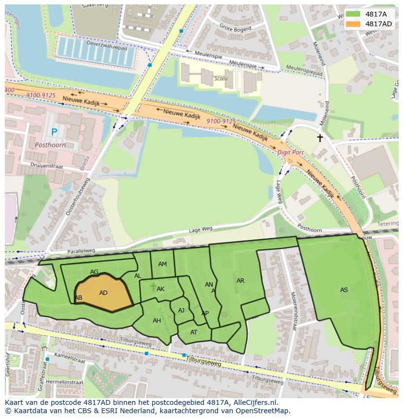 Afbeelding van het postcodegebied 4817 AD op de kaart.