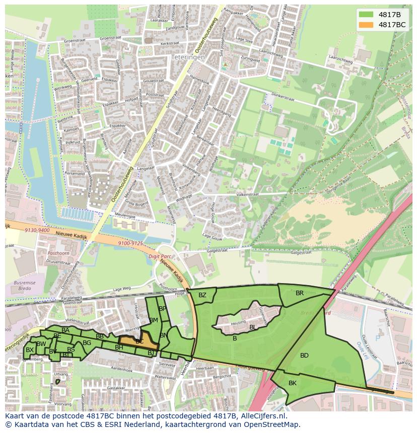Afbeelding van het postcodegebied 4817 BC op de kaart.