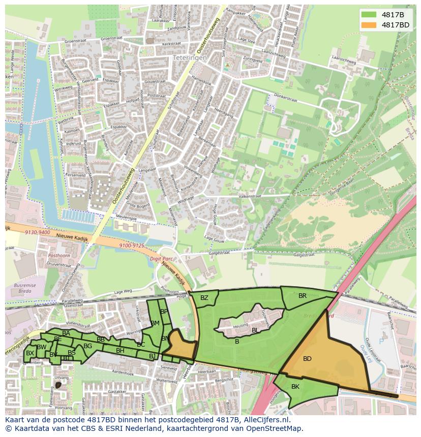 Afbeelding van het postcodegebied 4817 BD op de kaart.