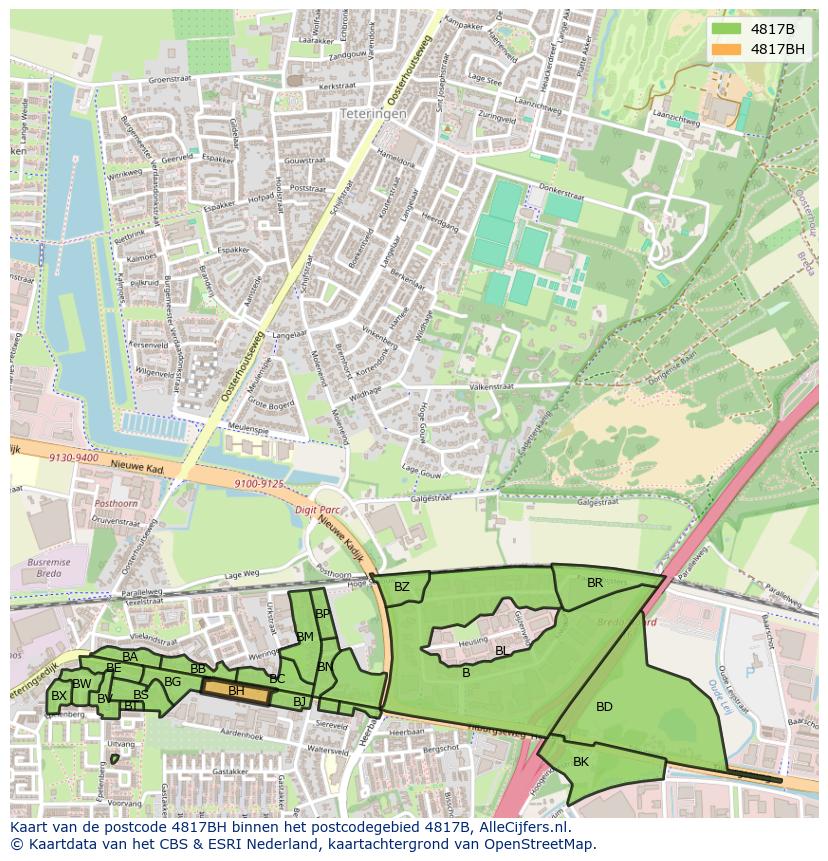 Afbeelding van het postcodegebied 4817 BH op de kaart.
